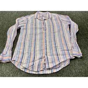 J.McLaughlin Linen Button Down Shirt Mens Medium Multi-Color Stripe Excellent